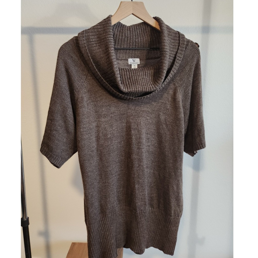 Worthington Womens Brown Cowl Neck Short Sleeve Sweater Tunic Top XL